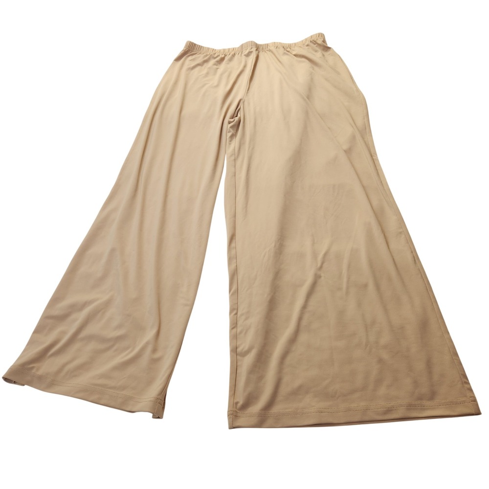 Bob Mackie Wearable Art Womens XL Tan Wide Leg Pants Elastic Waist‎ Slinky NWT